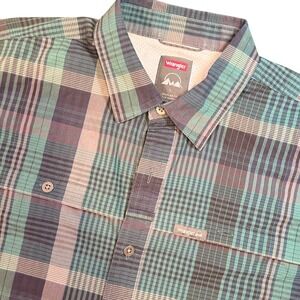 Wrangler ATG Shirt Plaid Outdoor Hiking Stretch Button Up All Terrain Gear Large